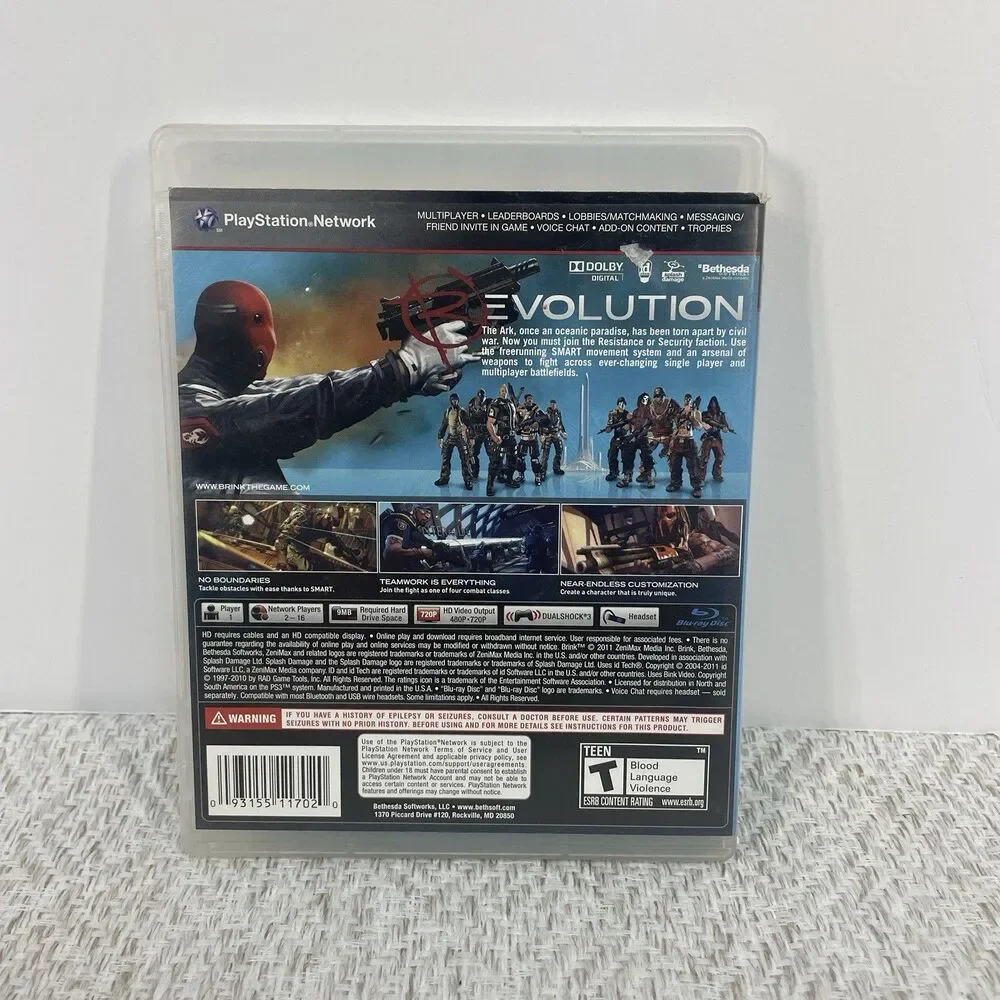Brink Sony PlayStation 3 2011 PS3 Complete with Manual Bethesda**READ**